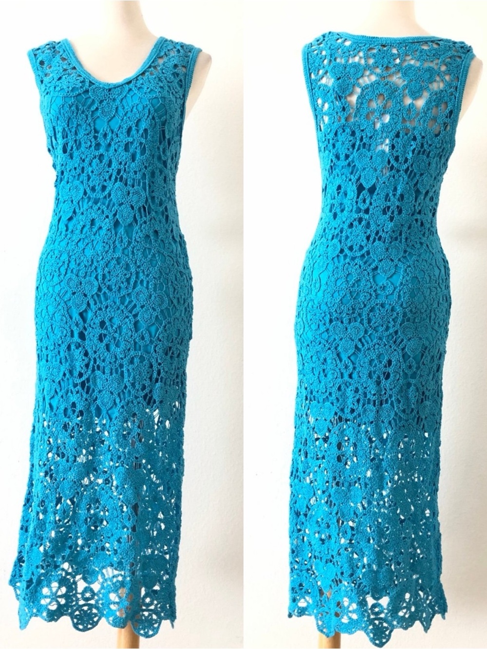 House of Harlow Womens Blue Crochet Lace Maxi Dress - Picture 1 of 4